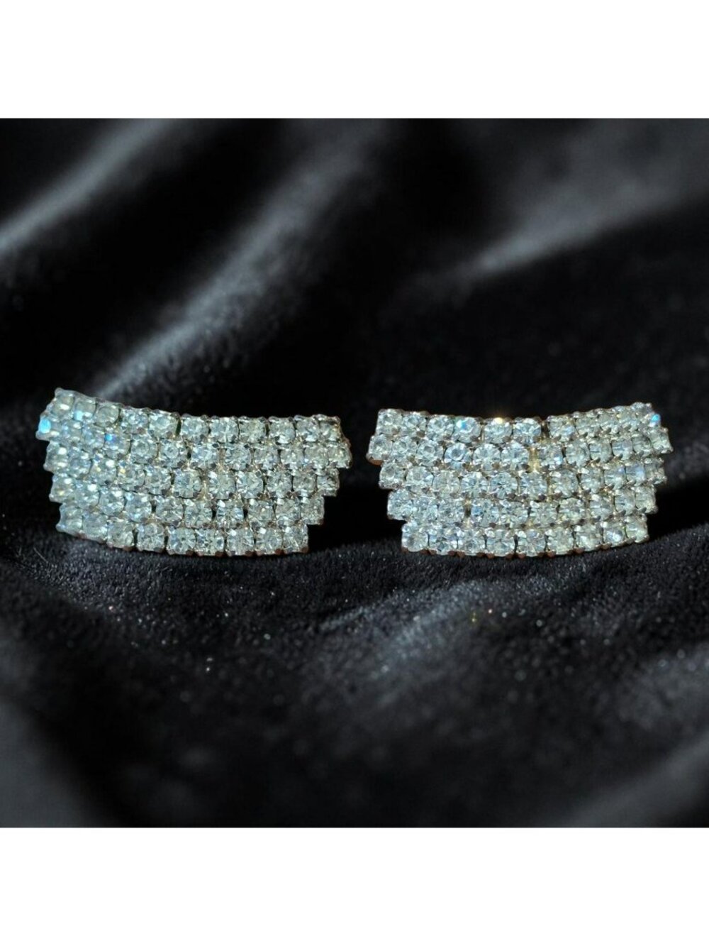 Vintage Glass Rhinestone Shoe Clips Multi-Row Design Elegant Jewelry Silver Tone